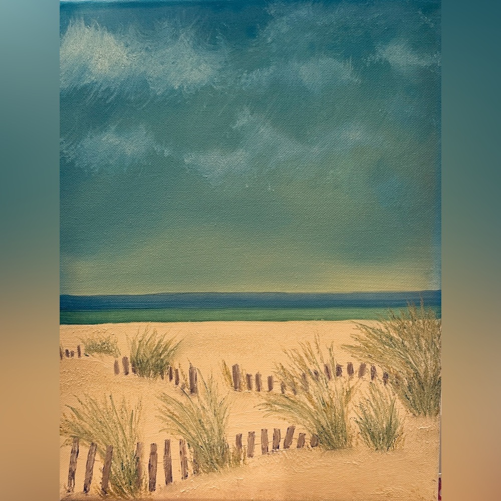 Coastal Dunes Canvas Painting with Blue and Tan Hues